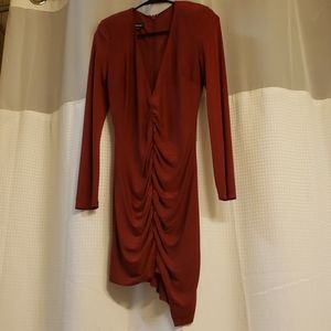 Bebe long sleeves asymmetrical dress wine red
